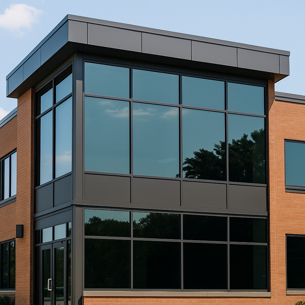 Office building with tinted glass windows