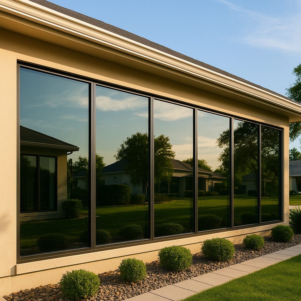 Modern home exterior with tinted windows