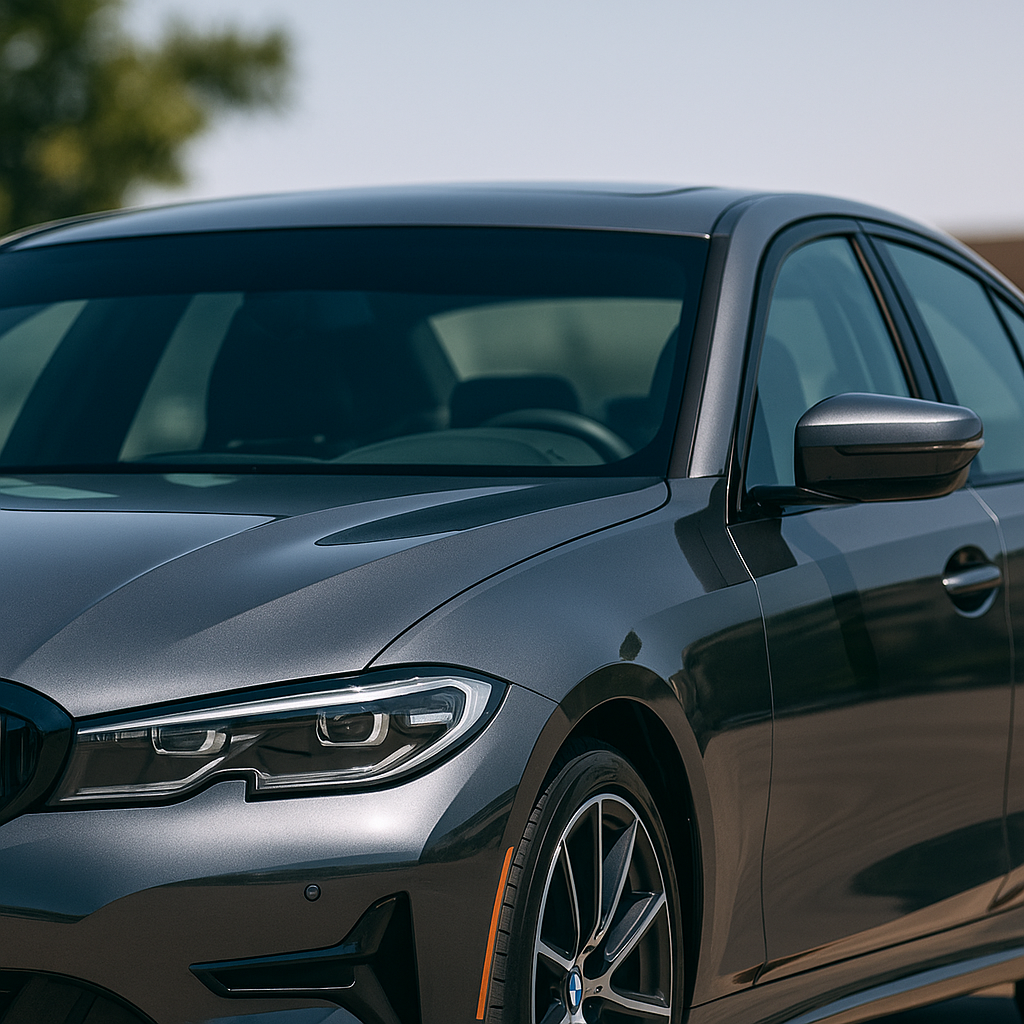 Windshield with precision sun strip tint